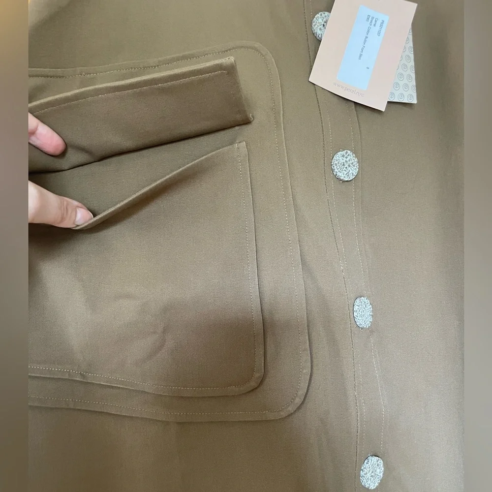 NWT Pearl by Lela Rose Stretch Cotton Button Front Skirt in Camel - Picture 12 of 15